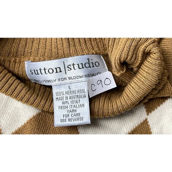 Sutton Studio Argyle Sweater Brown Tan  Merino Wool Sz L Preppy Ivy League - Picture 7 of 7